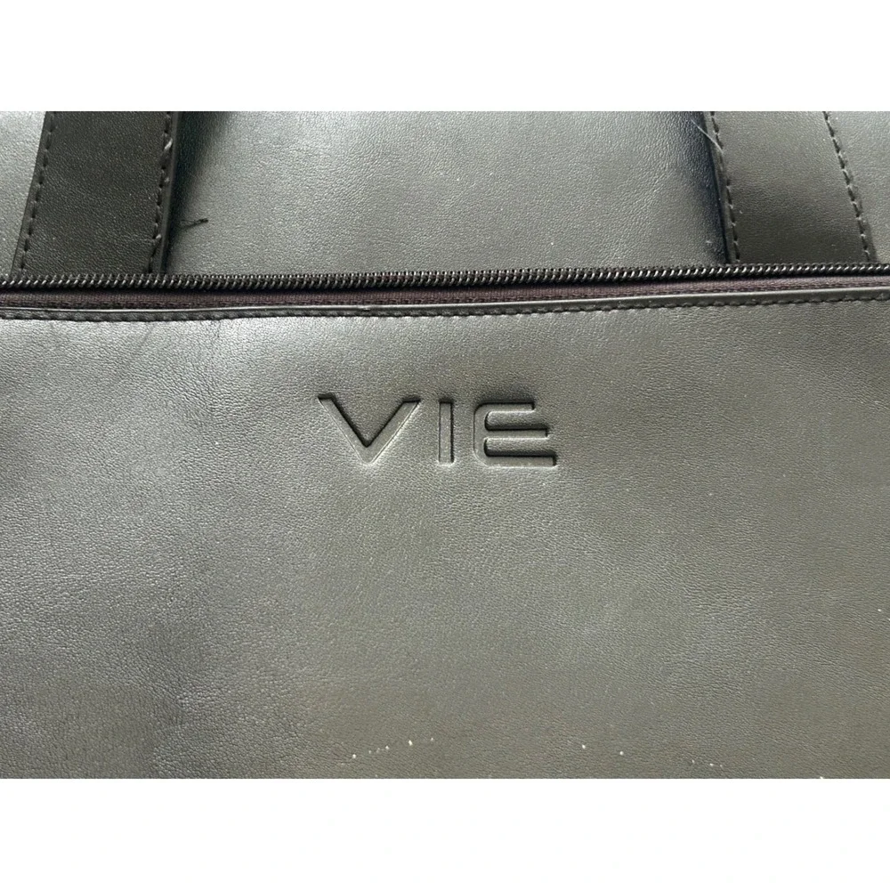 Vie Black Leather‎ Laptop Briefcase Bag Purple Lining Work Tote Messenger